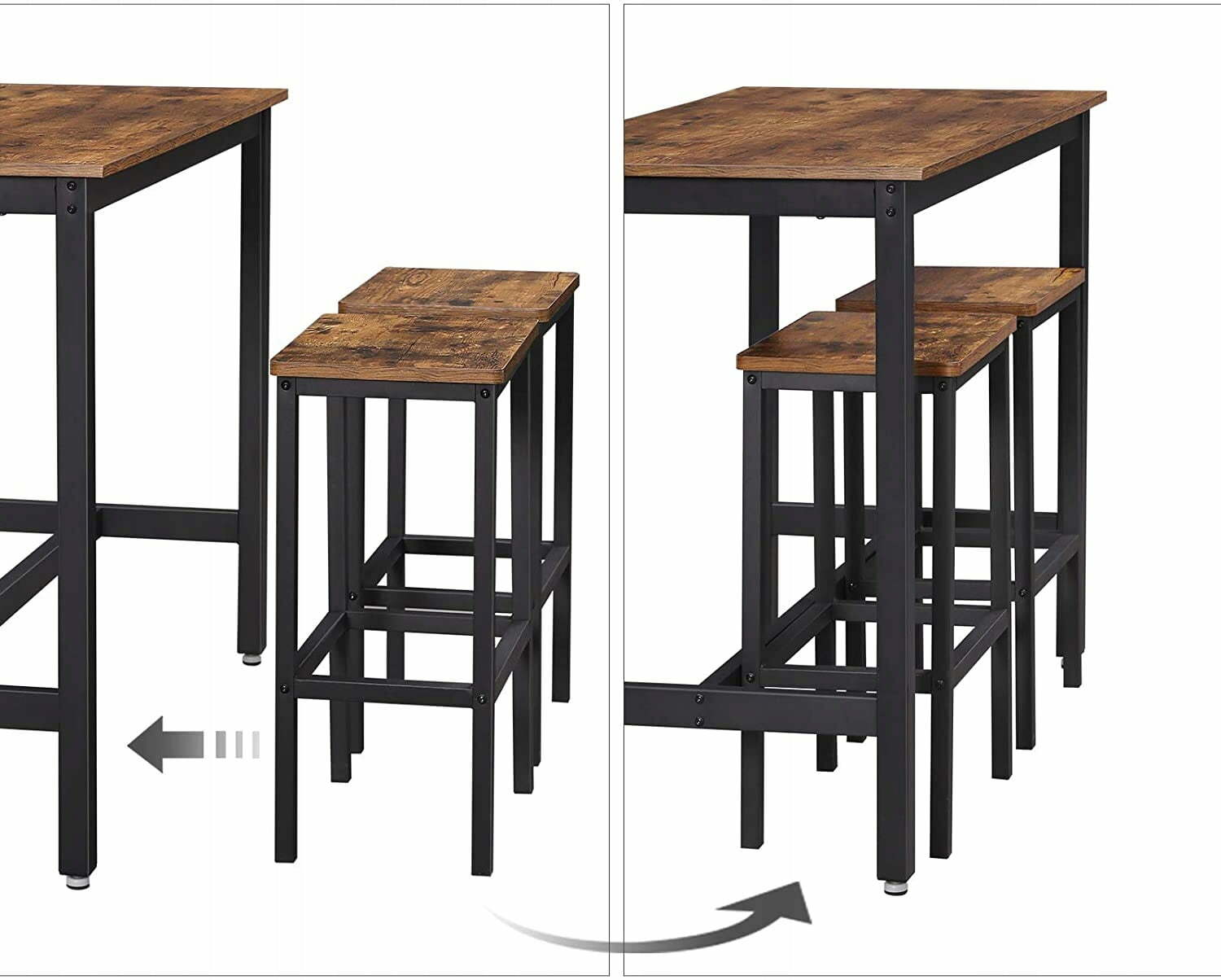 Stół + 2 hokery 120x60x90 | 40x30x65 VST4 - podgląd wsuwania i wysuwania stołków