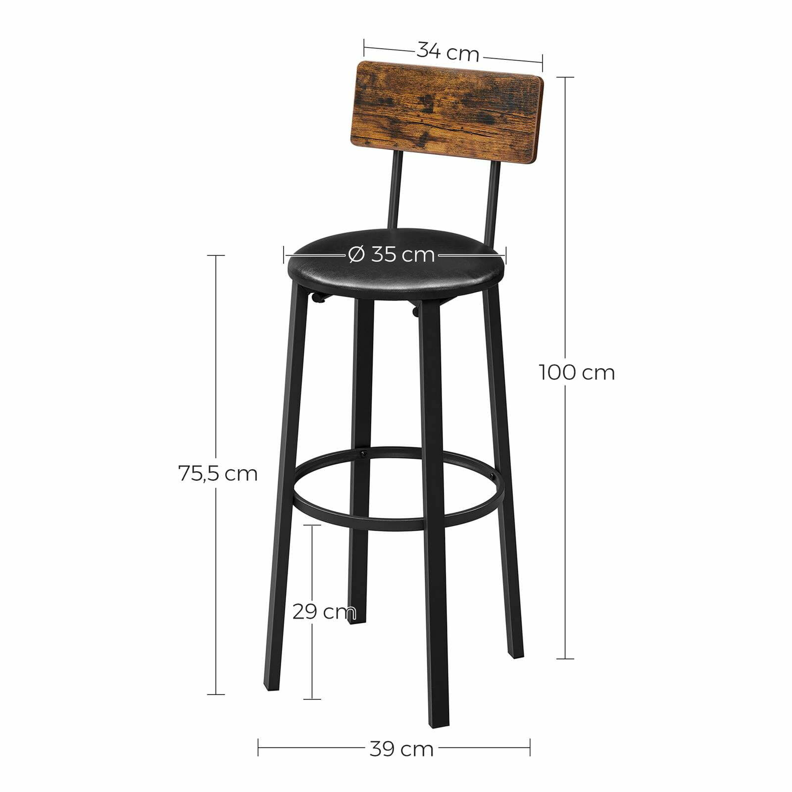 Hoker, stołek, krzesło barowe 39x39x100 VTb4 (2 szt.) - wymiary