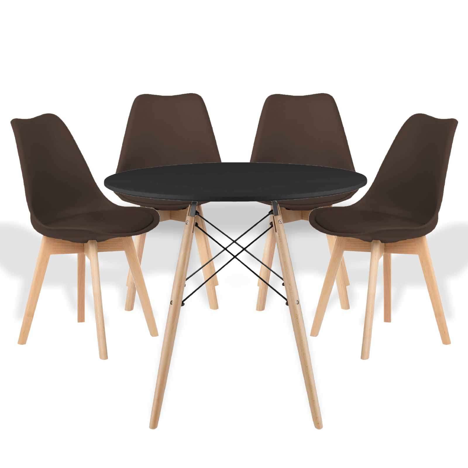 Zestaw czarny stolik okrągły loftowy + krzesła do jadalni czarne